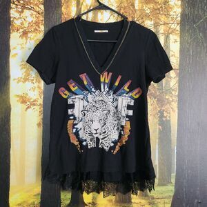 Leppard F Womens Small T Shirt Get Wild Leopard Cheetah Lace And Gold
